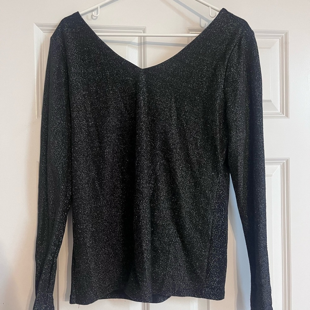 Charming Charlie Sweet Bowknot Backless V Neck Long Sleeve Top M